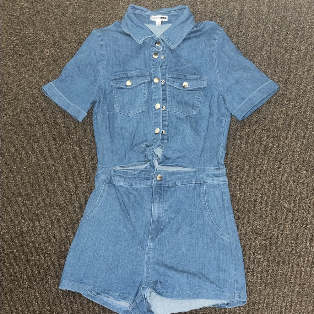 Fashion Nova Blue Denim Jumpsuit